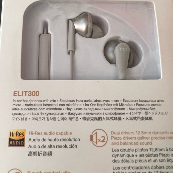 🎧 TCL ELIT 300 Wired In-Ear Headphones with Mic, Noise Isolating, Silver, NWT - Picture 4 of 9